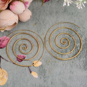 Gold Spiral Earrings: Hammered Brass Boho Earrings