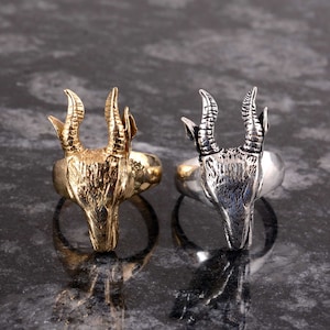 Może przedstawiać: Dwa pierścienie z detalicznym wzorem głowy zwierzęcia. Jeden pierścień jest złoty, a drugi srebrny.