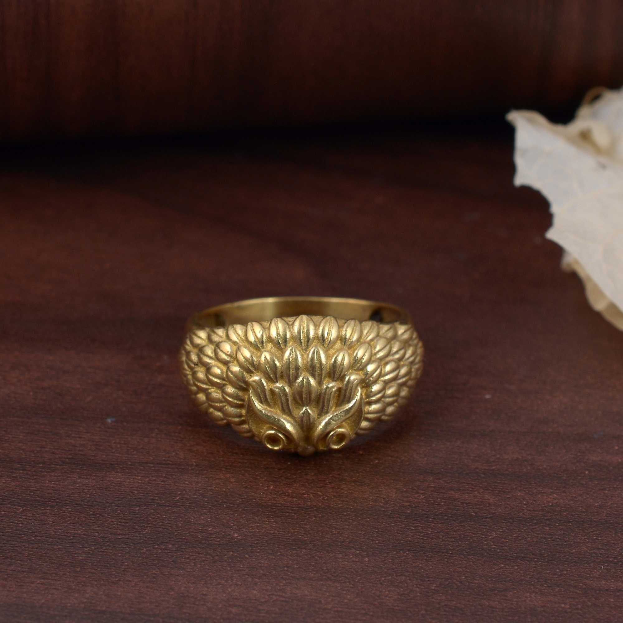 Brass Wisdom Owl Ring: Chunky Man Ring, Bird Lover Jewelry
