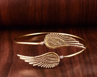 Brass Angel Wing Arm Cuff: Handmade Feather arm Bangle