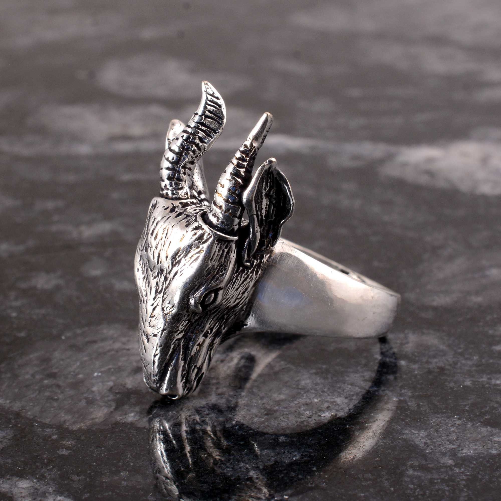 Satanic Ram Skull Ring, Goat Head Ring, Gothic Goat Ring