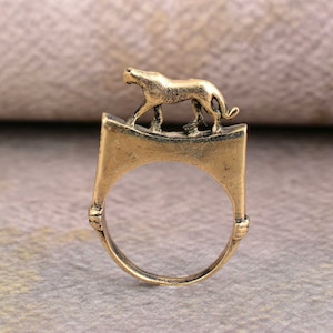 Vintage Panther ring, Leopard ring, Gold Brass ring, Animal jewelry, Tiger gift, Tigress, gift for her, Panther gift, Stackable ring.