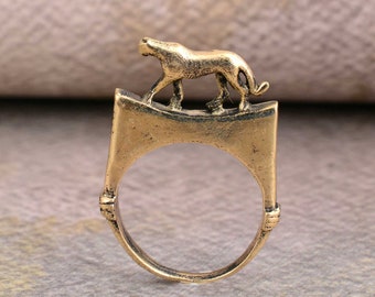 Vintage Brass Panther Ring: Animal Jewelry, Stackable Ring