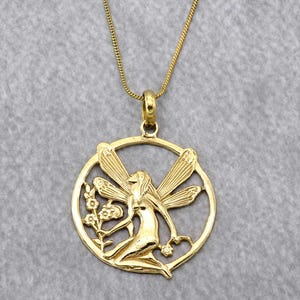 Gold Fairy Necklace, Personalized Fairy Pendant, Gold Disc Fairy Jewelry, Fairy With Wings, Layered Fairy Butterfly Necklace, sale.