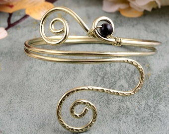 Spiral Charm Upper Arm Cuff, Classic Punk Style Arm Bracelet, Wire Jewelry, Gemstone Arm Cuff, Gold Cuff Bracelet, Spiral Arm Band, Gifts.