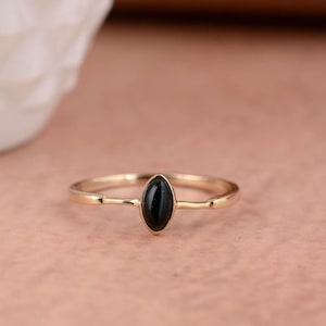 Black Obsidian Brass Ring: Tiny Gemstone Stacking Ring