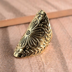 Brass Flower Full Finger Ring: Boho Tribal Statement Cuff
