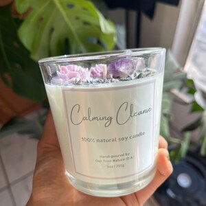 Lavender White Sage 100% Soy Wax Candle With Amethyst Crystal Calming Cleanse