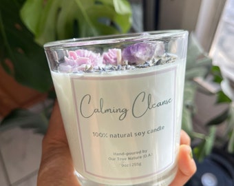 Lavendel witte salie 100% sojawaskaars met amethistkristal Kalmerende reiniging