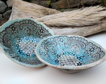 Handmade decorative ceramic bowl boho turquoise