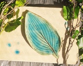 Keramik Brett Beige Türkis Blatt