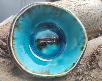 Bowl ceramic turquoise key handmade