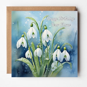 Personalised Birthday Card, Snowdrop Flowers Birthday Card, Flowers Card for Mum, Flowers Card, Mums Birthday Gift, Birthday Card For Mum