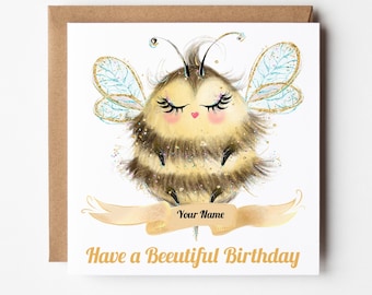 Personalised Bumblebee Birthday Card, Birthday Bee, Bumblebee, Birthday Card For Her, Birthday Card For Him, Handmade Bee Birthday Card