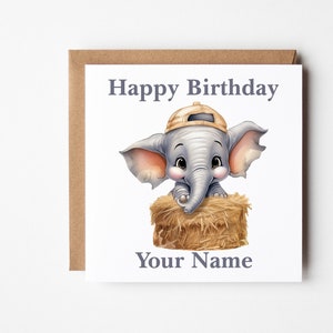 Personalised Birthday Card For Kids, Elephant Birthday Card, Card For Boys, Girls Birthday Card,Animal Card, Happy Birthday, Childs Card