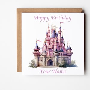 Girls Personalised Birthday Card, Castle Birthday Card, Unicorn Card, Birthday Card For Daughter Granddaughter Friends, Unicorn Castle