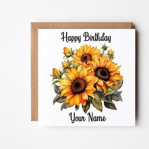 Personalised Sunflower Birthday Card, Sunflower Card For Her, Card For Friend, Card For Sister, Mums Birthday Card, Sunflower Name Card