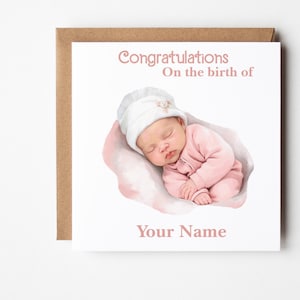 Personalised New Baby Girl Card, Congratulations Card, New Parents, Baby Girl Greetings Card, Congratulations On The Birth Of Your Baby Girl