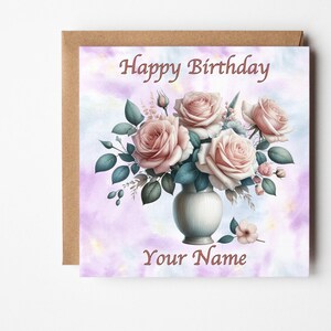 Flowers Birthday Card For Her, Personalised Birthday Card, Cards For Mum Nan Sister Daughter Friends, Women's Birthday Card, 8x8 Inch Card
