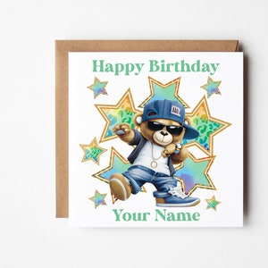 Boys Personalised Card, Boys Birthday Card, Birthday Bear, Son Grandson Nephew, Birthday Bear Gift, Cool Dude Birthday Card For Boys