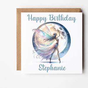 Personalised Birthday Card For Teen Girl, Moon Fairy Birthday Card, Birthday Card For Daughter Granddaughter Friends, Older Girls Fairy Card