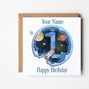 Personalised Outer Space Birthday Card, Personalised Age Card, Birthday Card For Boys And Girls, Spaceship Birthday Card, Spacecraft Gift