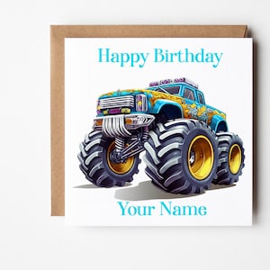 Monster Truck Birthday Card, Personalised Birthday Card, Monster Trucks, Boys Monster Truck Card, Girls Monster Truck Card, Kids Birthday