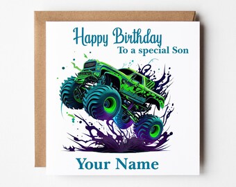 Personalised Monster Truck Birthday Card, Personalised Birthday Card For Kids