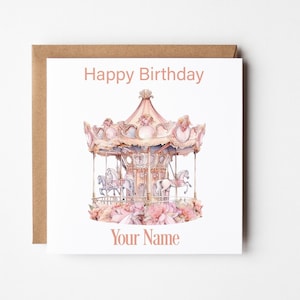 Personalised Carousel Birthday Card, Girls Birthday Card, Large Carousel Card, Happy Birthday Granddaughter, Daughters Birthday, Horses Gift