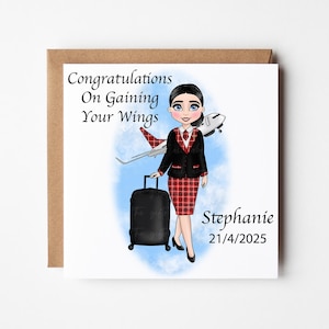 Personalised Flight Attendant Card, Cabin Crew Congratulations Card, Air Hostess Congratulations, New Flight Attendant Congratulations Card