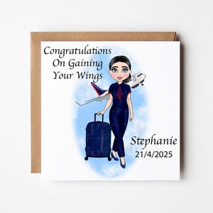 Personalised Flight Attendant Card, Cabin Crew Congratulations Card, Air Hostess Congratulations, New Flight Attendant Congratulations Card