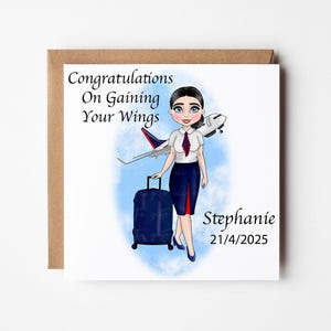 Personalised Flight Attendant Card, Cabin Crew Congratulations Card, Air Hostess Congratulations, New Flight Attendant Congratulations Card