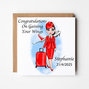 Personalised Flight Attendant Card, Cabin Crew Congratulations Card, Air Hostess Congratulations, New Flight Attendant Congratulations Card