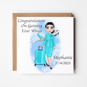 Personalised Flight Attendant Card, Cabin Crew Congratulations Card, Air Hostess Congratulations, New Flight Attendant Congratulations Card
