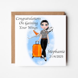 Personalised Flight Attendant Card, Cabin Crew Congratulations Card, Air Hostess Congratulations, New Flight Attendant Congratulations Card