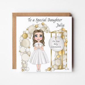 Girls Holy Communion Card, Personalised Communion Day Card, Daughter Granddaughter Niece Sister, Congratulations On Your Holy Communion