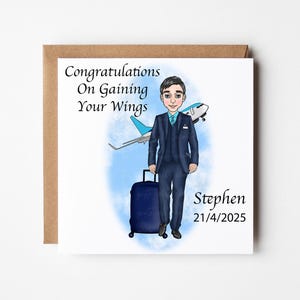 Personalised Male Flight Attendant Card, Cabin Crew Congratulations Card,  New Flight Attendant Congratulations Card, Wings Congratulations