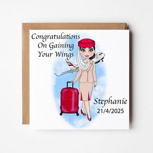 Personalised Flight Attendant Card, Cabin Crew Congratulations Card, Air Hostess Congratulations, New Flight Attendant Congratulations Card