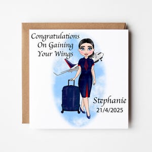 Personalised Flight Attendant Card, Cabin Crew Congratulations Card, Air Hostess Congratulations, New Flight Attendant Congratulations Card