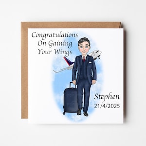 Personalised Male Flight Attendant Card, Cabin Crew Congratulations Card,  New Flight Attendant Congratulations Card, Wings Congratulations