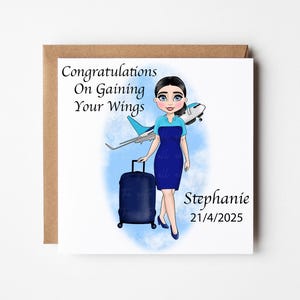 Personalised Flight Attendant Card, Cabin Crew Congratulations Card, Air Hostess Congratulations, New Flight Attendant Congratulations Card