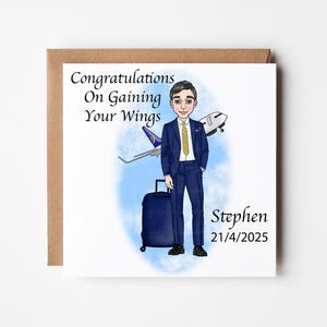 Personalised Male Flight Attendant Card, Cabin Crew Congratulations Card,  New Flight Attendant Congratulations Card, Wings Congratulations