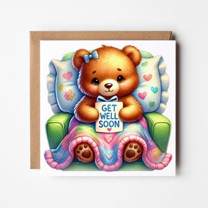 Get Well Soon Bear Card, Cute Recovery Card, Thinking Of You Get Well Card