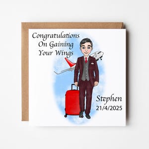 Personalised Male Flight Attendant Card, Cabin Crew Congratulations Card,  New Flight Attendant Congratulations Card, Wings Congratulations
