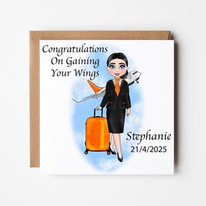 Personalised Flight Attendant Card, Cabin Crew Congratulations Card, Air Hostess Congratulations, New Flight Attendant Congratulations Card