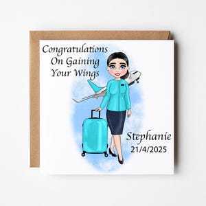 Personalised Flight Attendant Card, Cabin Crew Congratulations Card, Air Hostess Congratulations, New Flight Attendant Congratulations Card