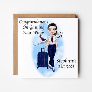 Personalised Flight Attendant Card, Cabin Crew Congratulations Card, Air Hostess Congratulations, New Flight Attendant Congratulations Card