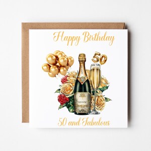 Large 50th Birthday Card, Personalised Birthday Card For Her, Golden 50 & Fabulous Card, 50 And Fabulous Birthday Card, Happy 50th Birthday,