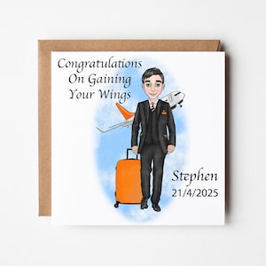 Personalised Male Flight Attendant Card, Cabin Crew Congratulations Card,  New Flight Attendant Congratulations Card, Wings Congratulations