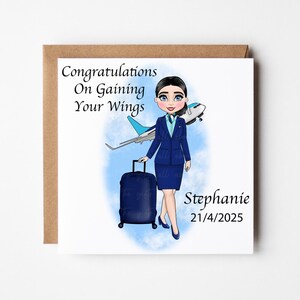 Personalised Flight Attendant Card, Cabin Crew Congratulations Card, Air Hostess Congratulations, New Flight Attendant Congratulations Card